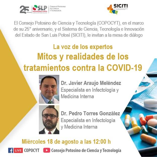 COPOCYT invita a participar en la mesa de diálogo “La voz de los expertos: mitos y realidades de los tratamientos contra la COVID-19”