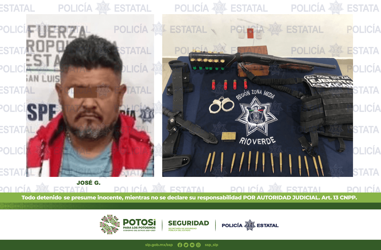 Lograron la detención de un hombre por los presuntos delitos de portación de arma de fuego, posesión de cartuchos útiles y equipo táctico.