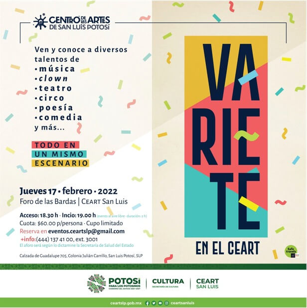 Este jueves 17 de febrero, a las 19:00 h. se llevará a cabo una nueva edición de Varieté en el Centro de las Artes de San Luis Potosív