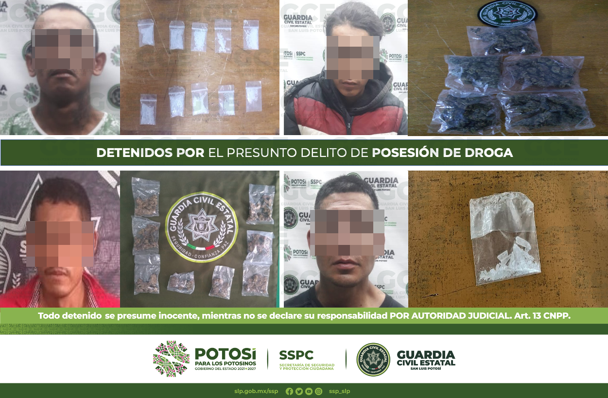 Elementos de la GCE detuvieron a 9 personas por presunta posesión de droga y aseguraron 68 dosis de enervantes diversos.