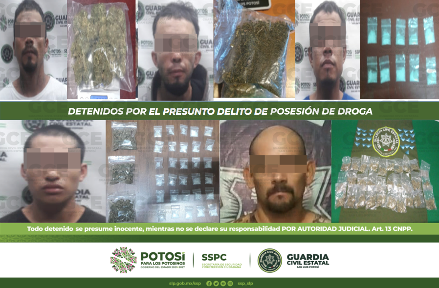 Agentes de la GCE detuvieron a cinco personas por presunta posesión de droga y aseguraron 100 dosis de estupefacientes.