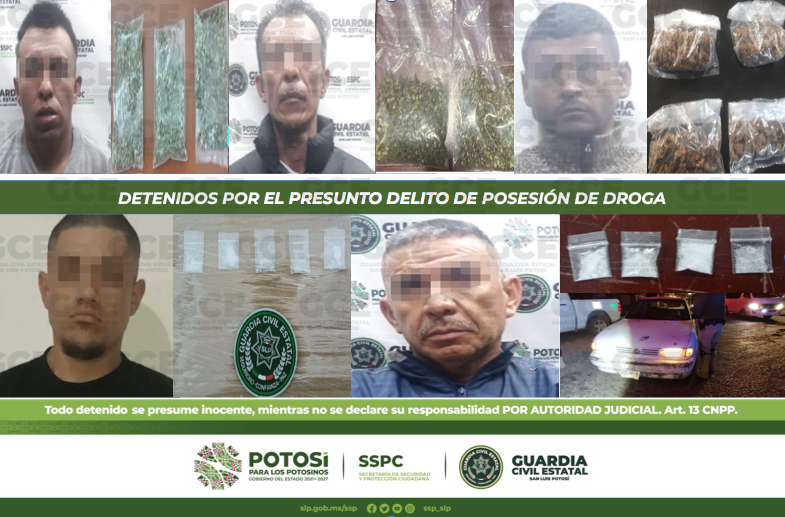 Elementos de la Guardia Civil Estatal (GCE) detuvieron a 5 personas en diferentes operativos por el presunto delito de posesión de droga.