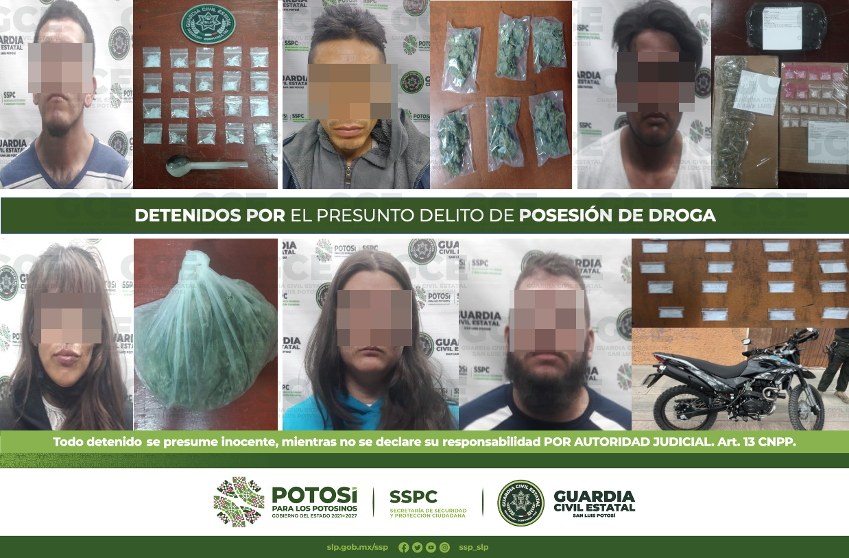 Policías de la Guardia Civil Estatal (GCE) aseguraron 87 dosis de droga y detuvieron a 10 personas por presunta posesión de estupefacientes.