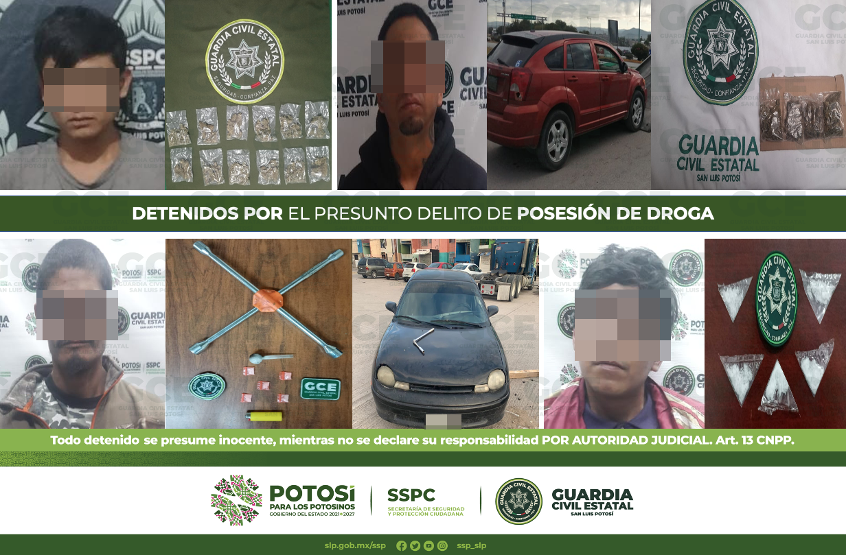 Elementos de la GCE aseguraron 42 dosis de enervantes y detuvieron a 8 personas por el presunto delito de posesión de droga.