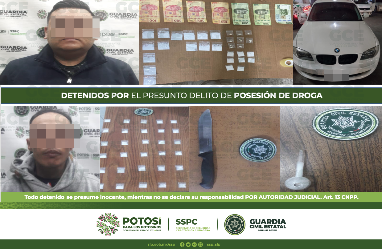 GCE detuvieron a dos hombres por el presunto delito de posesión de droga, además aseguraron más de 50 dosis