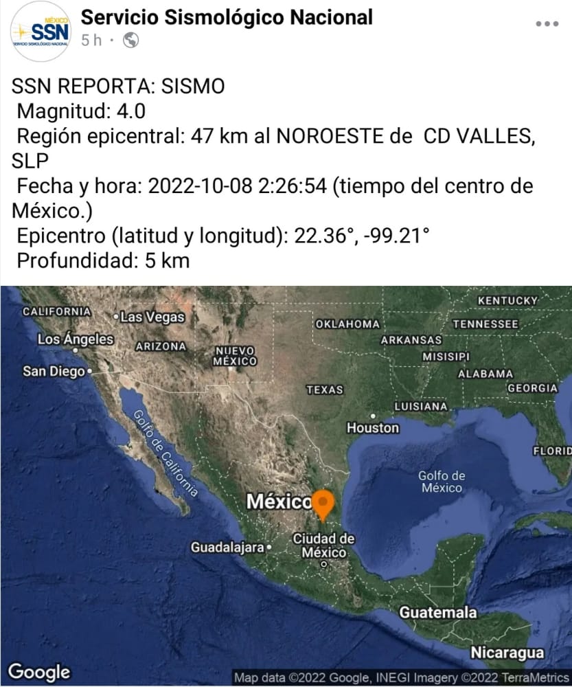 Se reportaron cinco sismos de magnitudes entre 4.1 y 3.7 grados. Hasta este momento no se registran daños