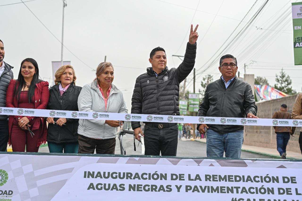 Gallardo Cardona, inauguró la remediación del canal de Aguas Negras y pavimentación de las calles de Galeana y Abasolo