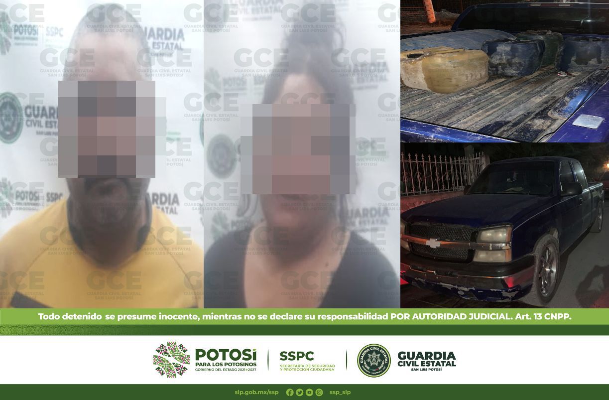 agentes de la Guardia Civil Estatal, detuvieron a una pareja por presunto acopio y traslado ilegal de hidrocarburos.