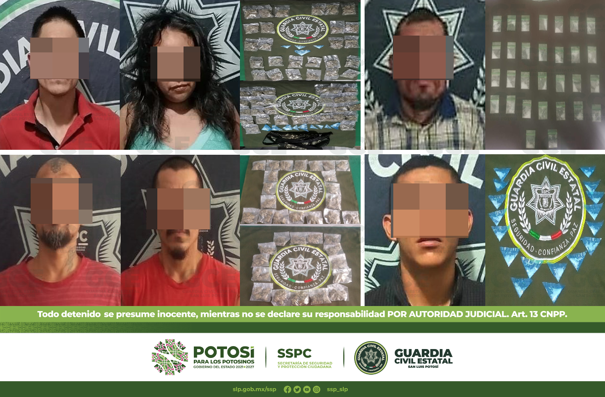 6 objetivos criminales resultaron detenidos por la Guardia Civil Estatal (GCE) por el probable delito de posesión de estupefacientes.