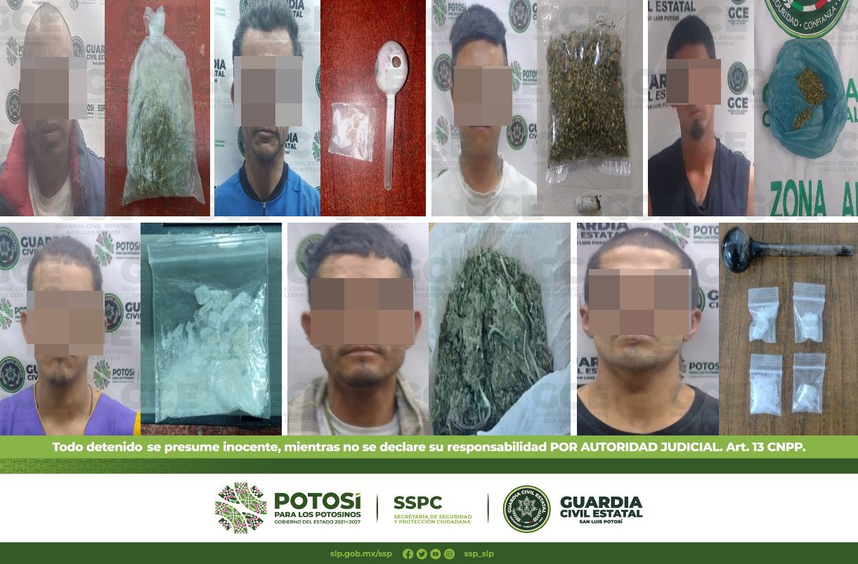 Agentes de la GCE detuvieron a 7 individuos por la presunta posesión de estupefacientes en las zonas Centro y Altiplano.