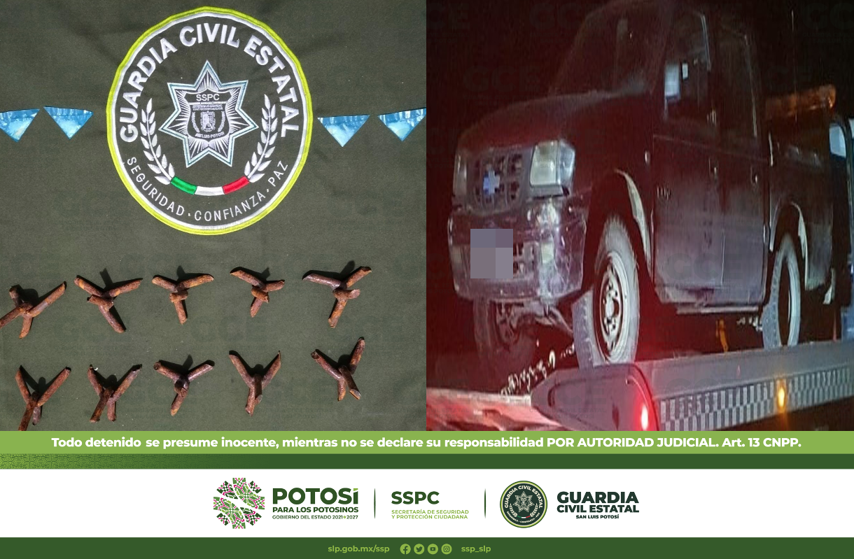 Un automotor fue asegurado por la Guardia Civil Estatal (GCE) en el Ejido La Hincada, en cuyo interior se localizó droga y “poncha llantas”.