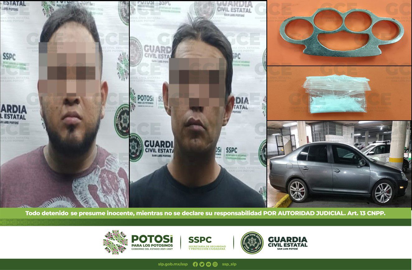 Par de sujetos detenidos, tras asegurarles droga y arma prohibida