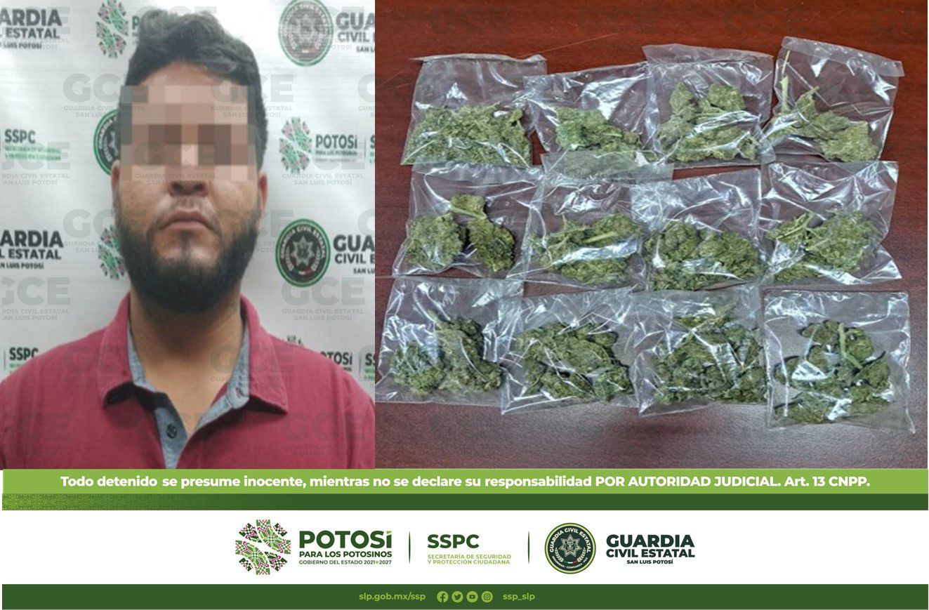 GCE detiene a presunto narcomenudista y asegura 20 dosis de droga