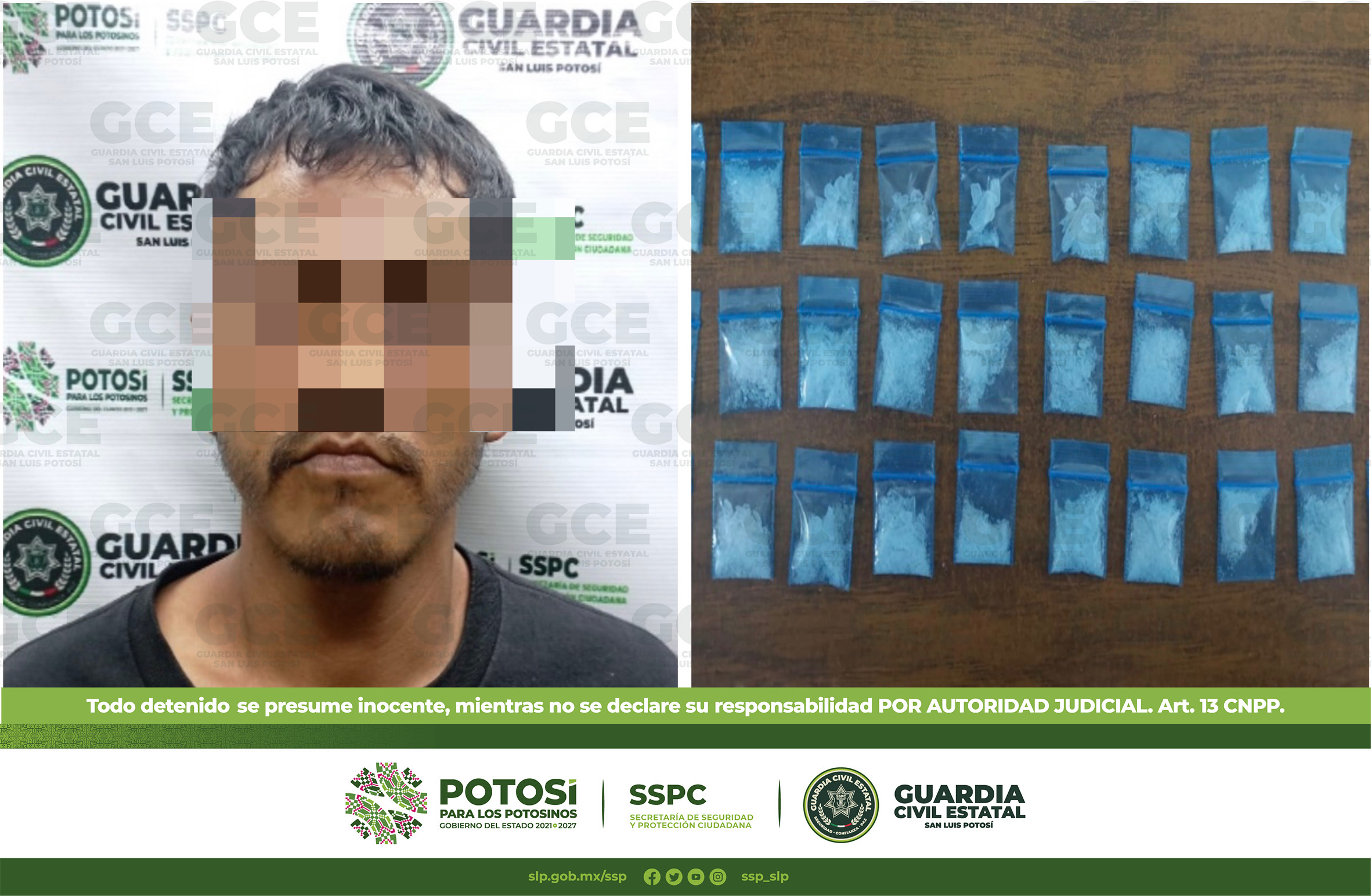 GCE detiene a objetivo criminal con 30 dosis de “cristal” en la capital potosina