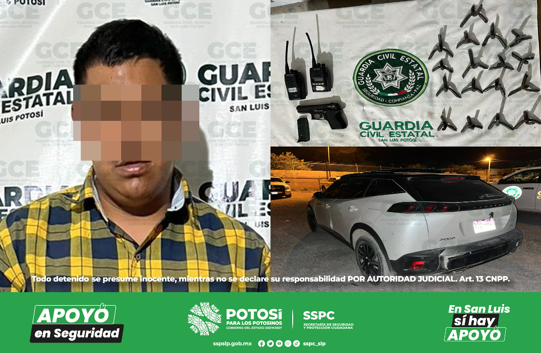 Elementos de la GCE detuvieron a un presunto criminal con un arma de fuego y varios objetos “poncha llantas” en su poder.