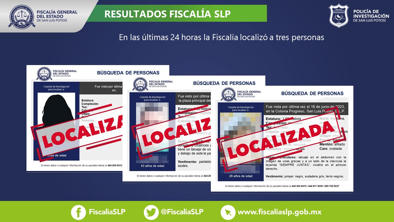 EN 24 HORAS, FISCALÍA SLP LOCALIZA A CINCO MUJERES ADOLESCENTES QUE CONTABAN CON FICHAS DE BÚSQUEDA