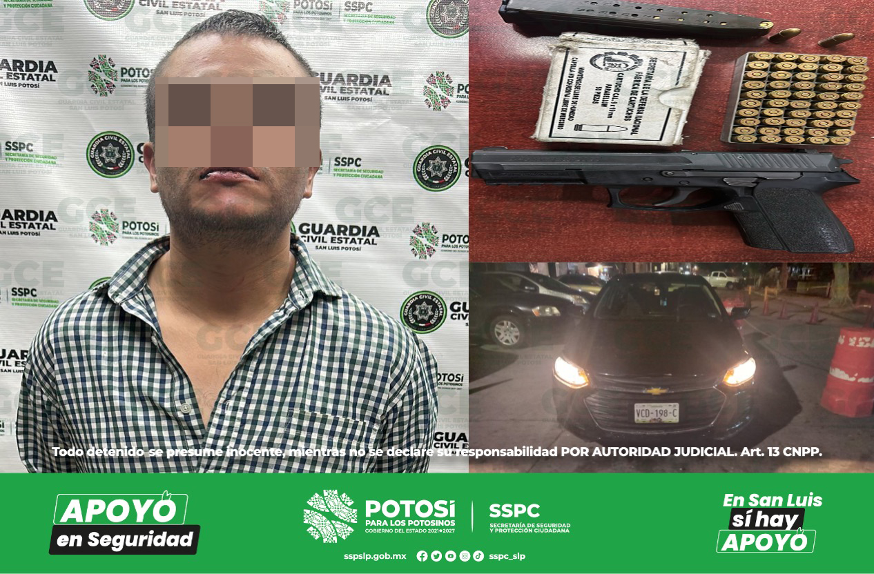 Agentes de la Guardia Civil Estatal (GCE) detuvieron a un individuo, quien fue sorprendido con un arma de fuego.