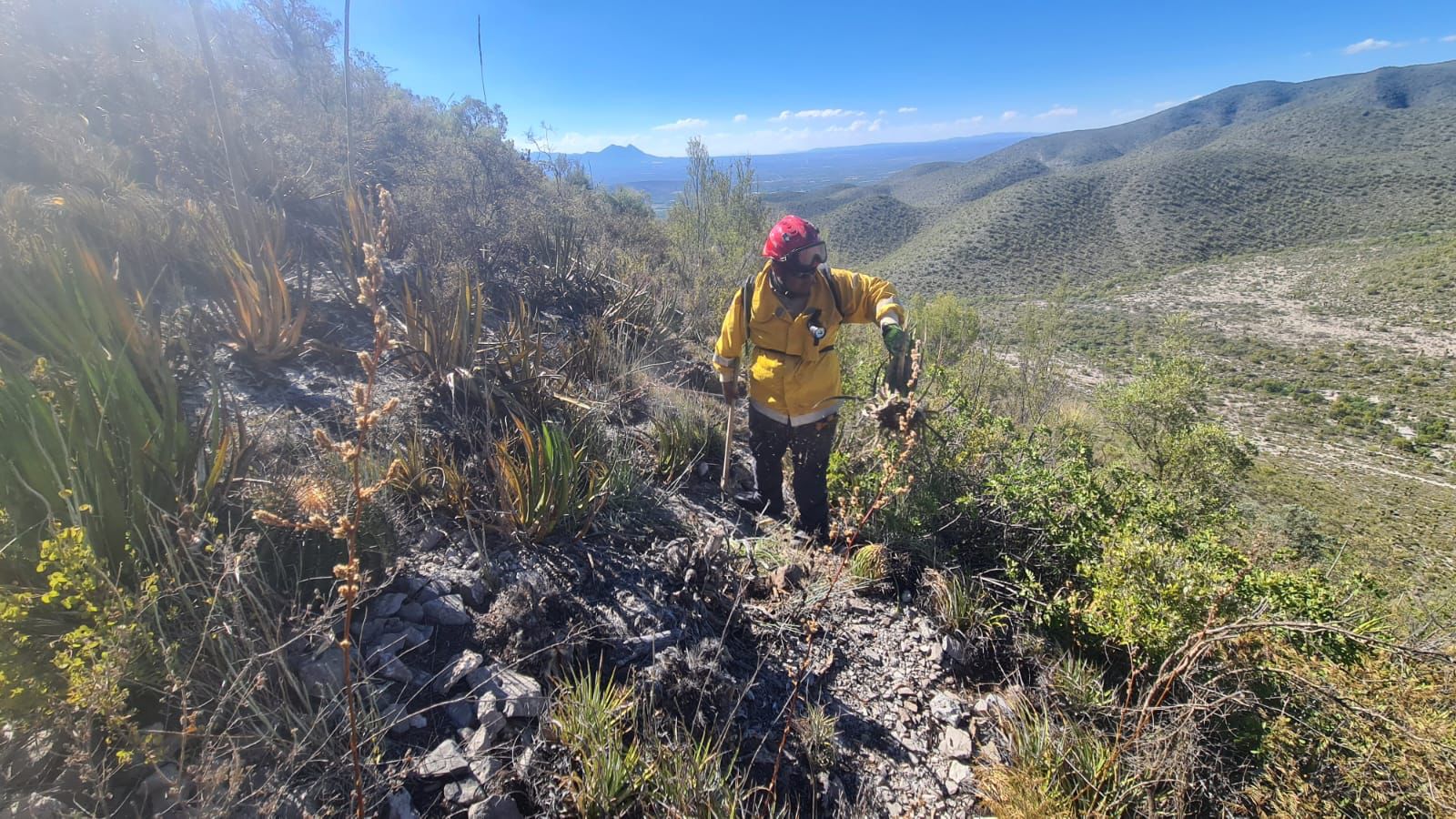 CEPC envío brigadistas a combatir el incendio forestal en la comunidad de Encarnación de Abajo en el municipio de Matehuala.