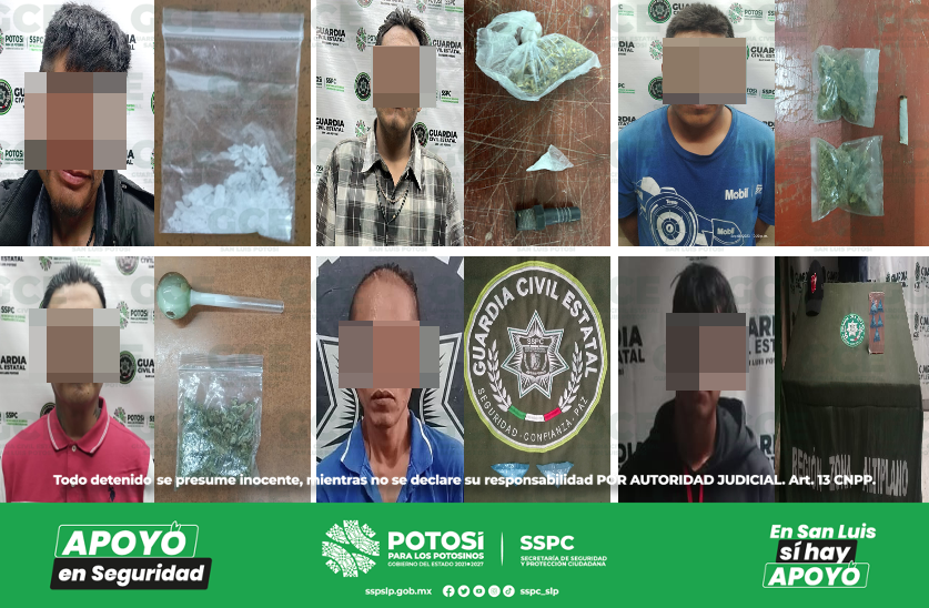 Oficiales de la Guardia Civil Estatal (GCE) detuvieron a 12 personas por presunta posesión de narcóticos.