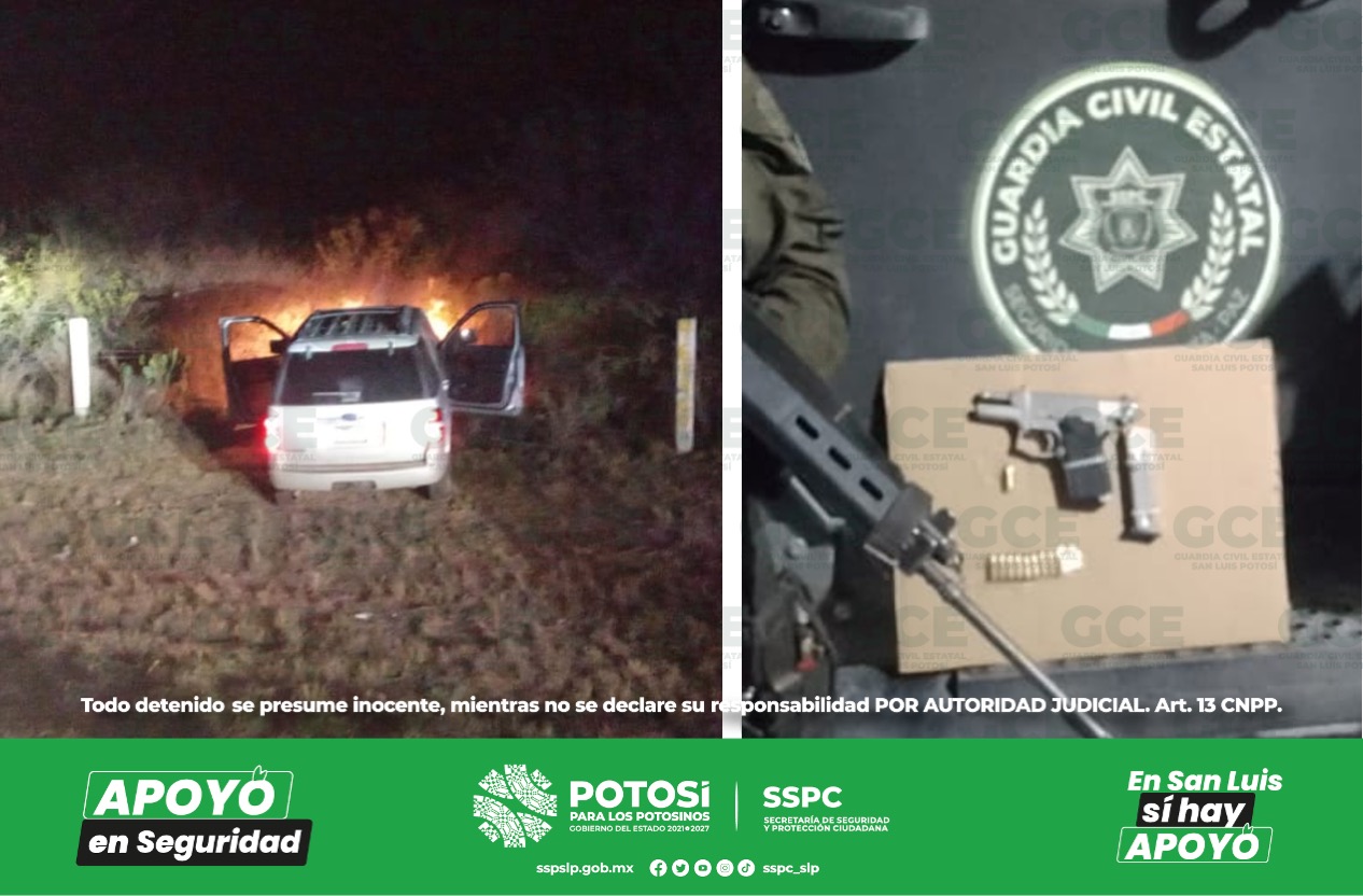 Se dio el aseguramiento de una camioneta dentro de la que había un arma de fuego calibre 9 milímetros