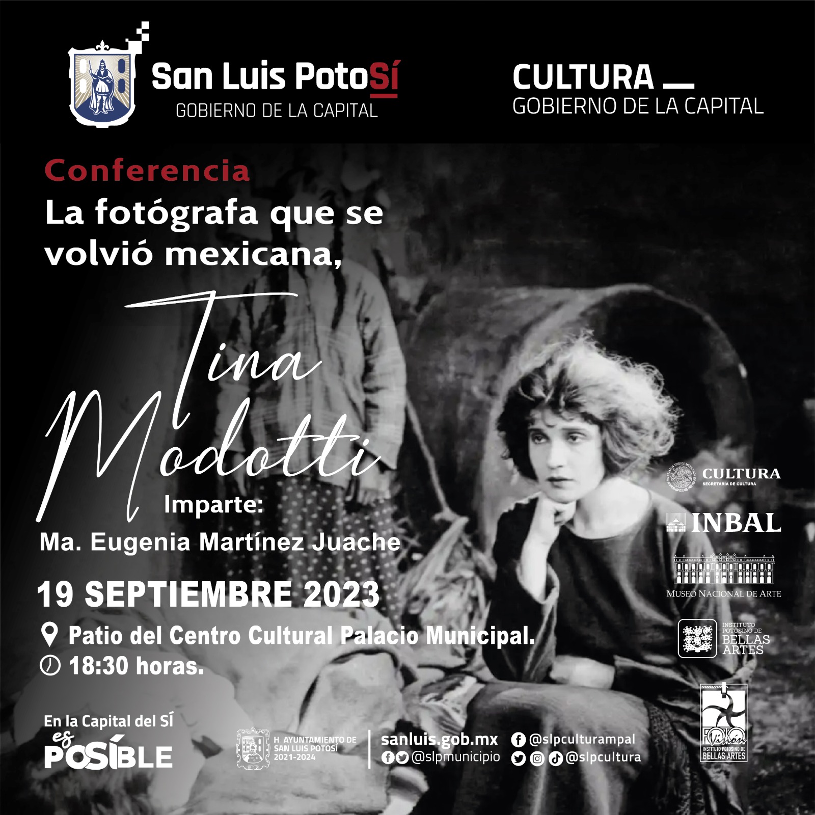 La conferencia será impartida por la Mtra. María Eugenia Martínez Juache, en el marco del Festival Fotovisión y la muestra Tina Modotti.