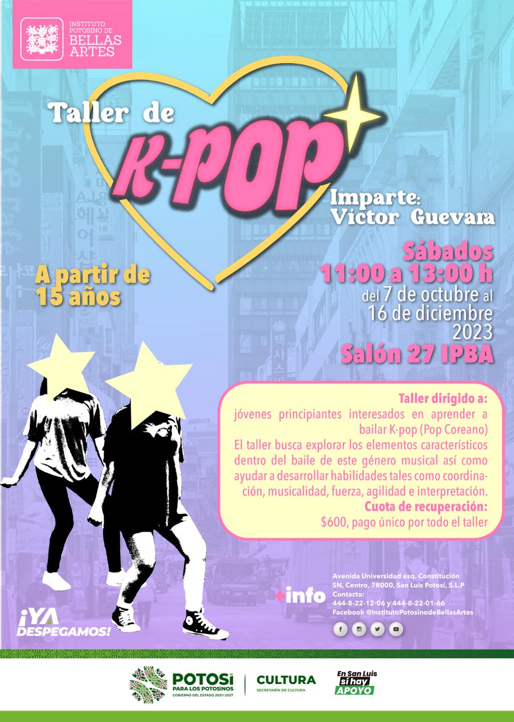 Invita jóvenes principiantes a partir de los 15 años que deseen aprender a bailar K-Pop, a inscribirse y participar en este taller