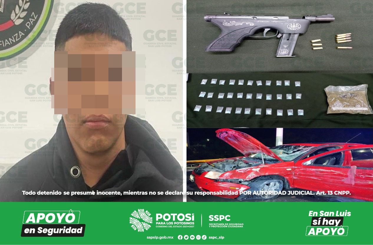 Agentes de la GCE detuvieron a un hombre por presunto ataque peligroso, posesión de droga y portación de un arma de fuego.