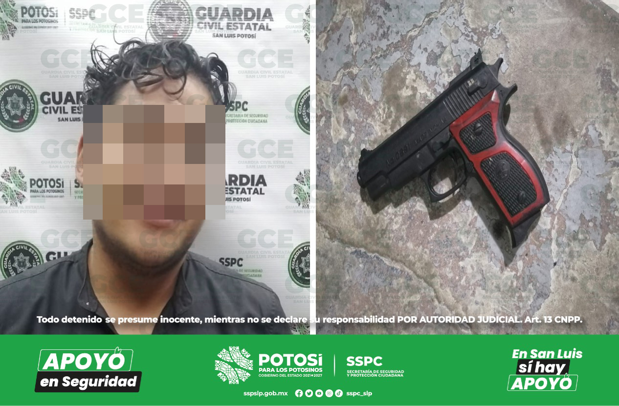 Detienen a hombre en el centro de la capital potosina, quien presumiblemente amenazó a una persona con un arma de utilería