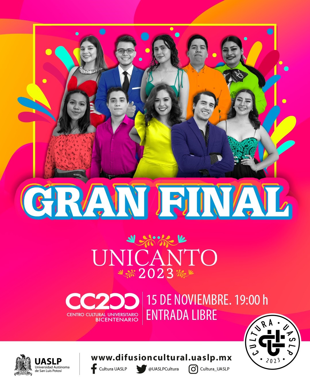 Invitan a la Gran Final de Unicanto 2023 este miércoles 15 de noviembre a las 19:00 h. en el Centro Cultural Universitario Bicentenario.