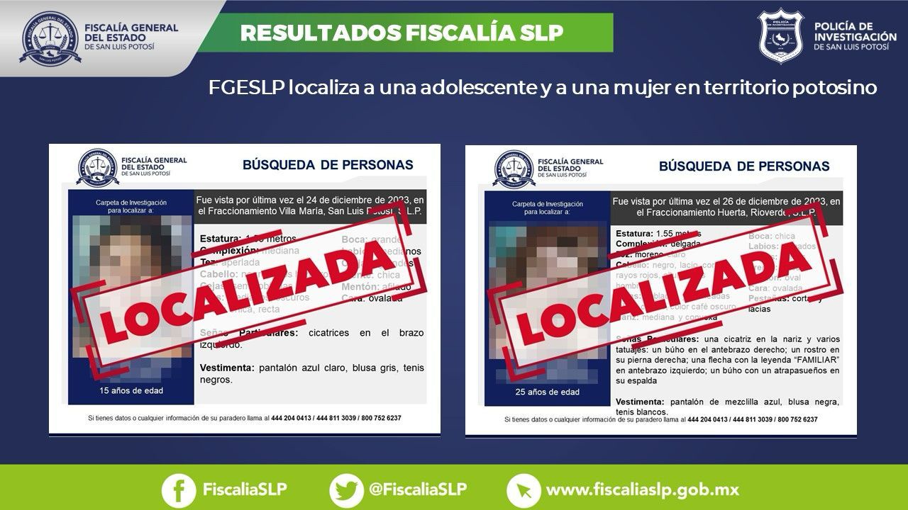 DGMI ubicó a Cristina, una adolescente de 15 años y a María, una mujer de 25 años, ambas contaban con ficha de búsqueda