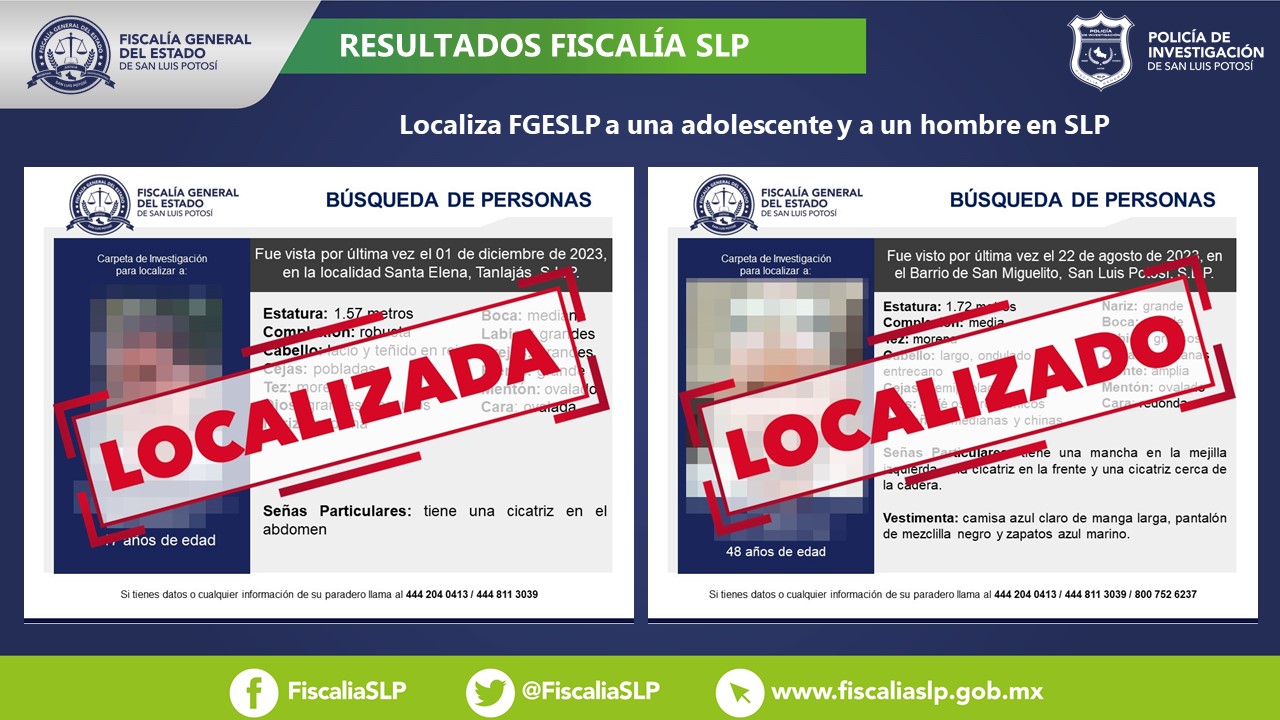 FGESLP informa que como resultado de los trabajos que implementa la Dirección General de Métodos de Investigación