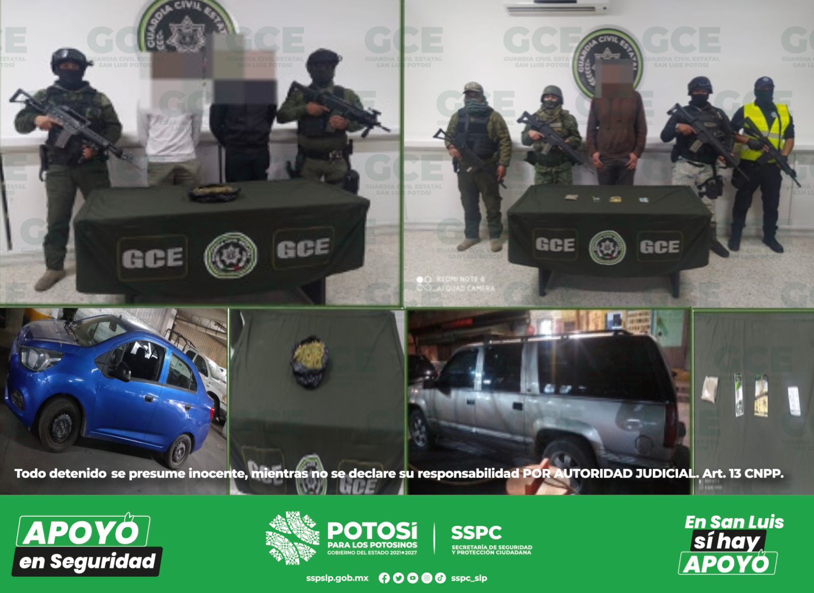 La coordinación entre GCE, SEDENA, Guardia Nacional y policías municipales, permitió obtener resultados favorables tanto en la capital potosina