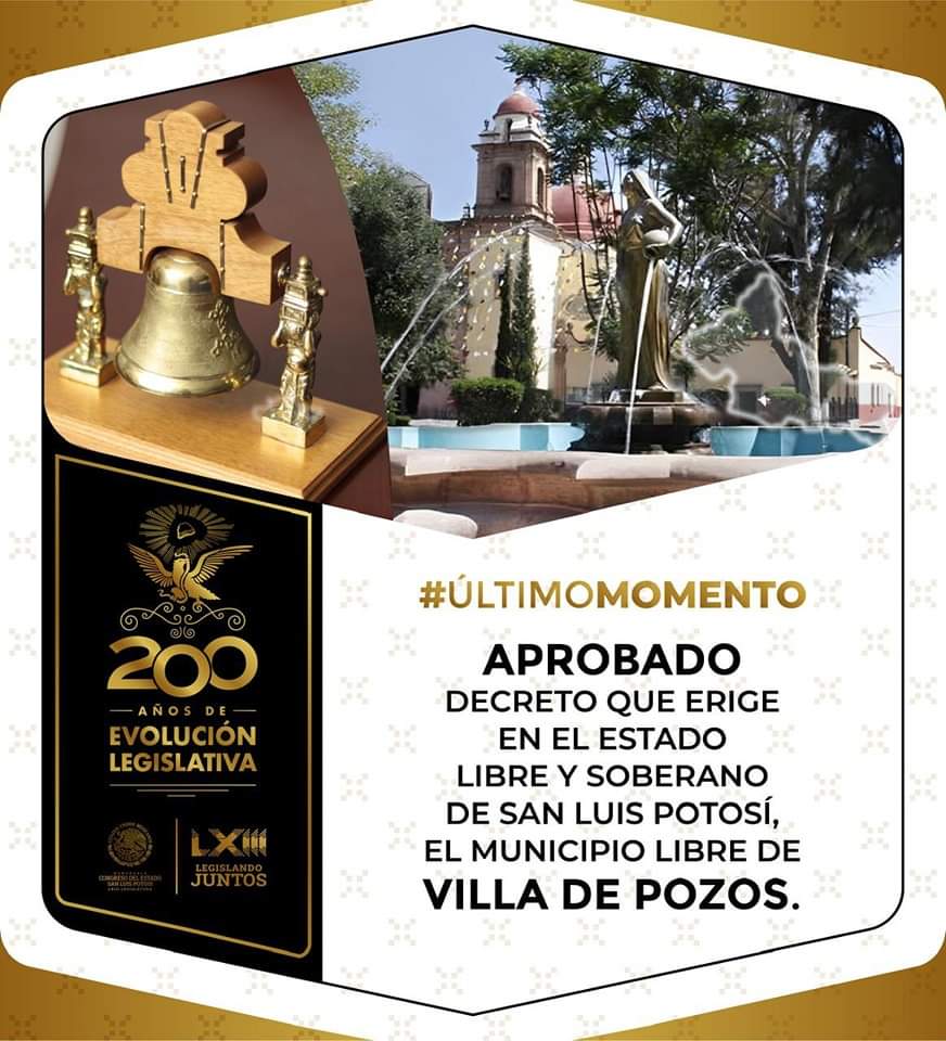 Villa de Pozos es el nuevo municipio 59 de San Luis Potosí