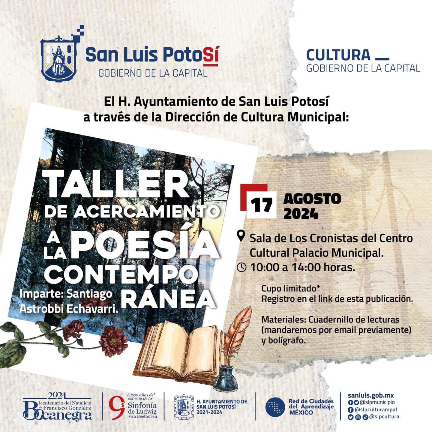 Cultura Municipal invita al “Taller de Acercamiento a la Poesía Contemporánea”