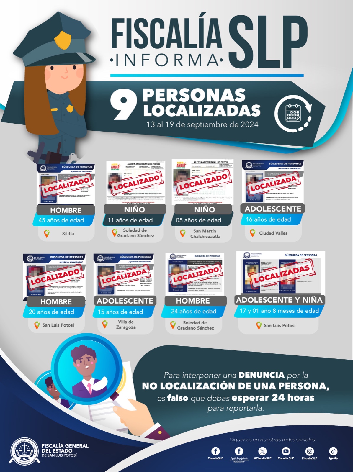 Fiscalía estatal localiza a 9 personas en SLP a través del protocolo homologado de búsqueda