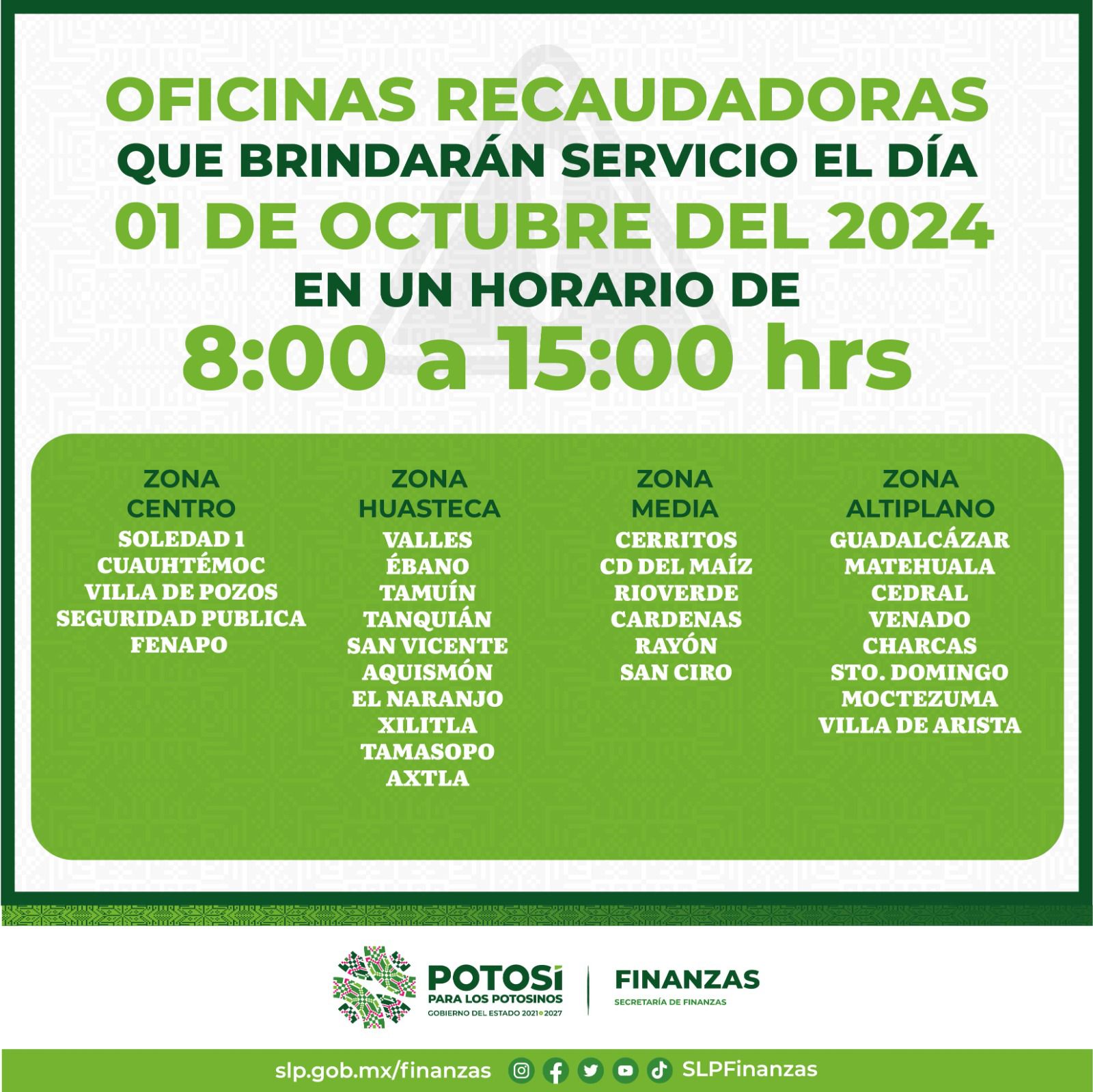 Oficinas recaudadoras garantizan atención el 1 de octubre