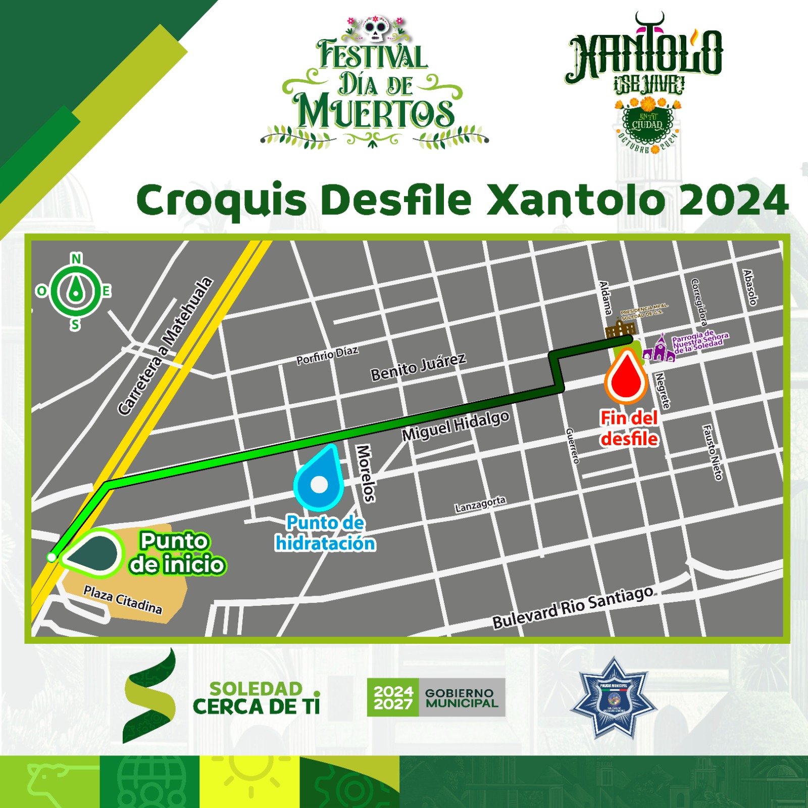 Tránsito vial de Soledad informa actualización de ruta en desfile Xantolo