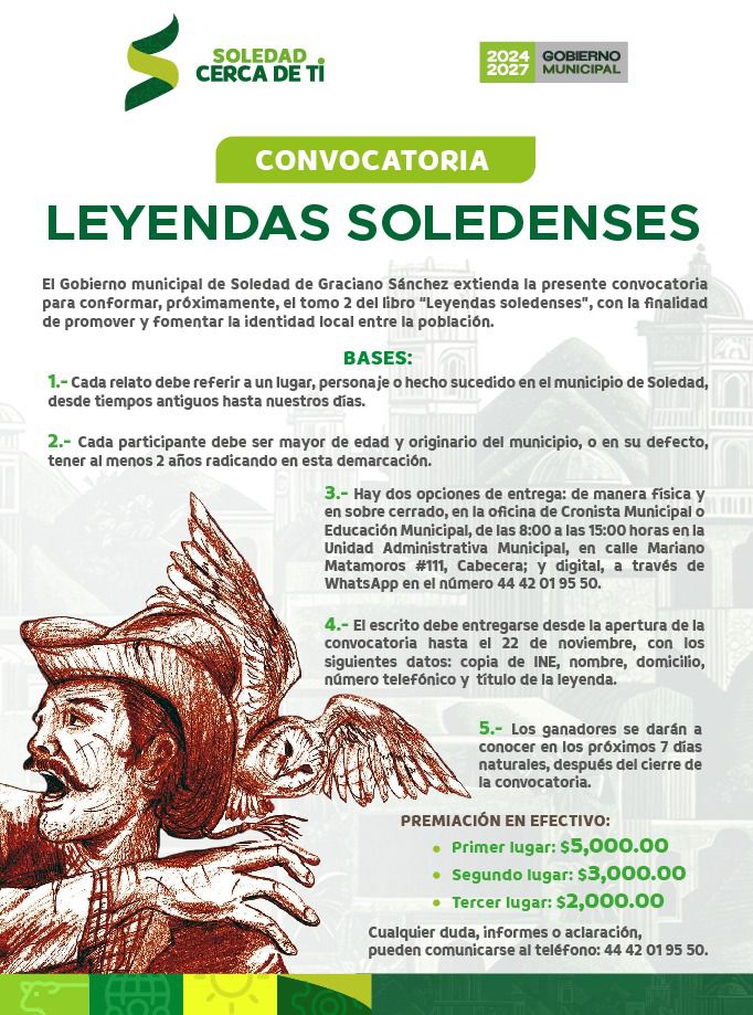 Continúa abierta convocatoria a concurso de leyendas soledenses, con premios en efectivo: Ayto de Soledad