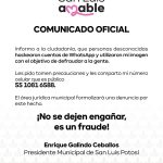 Ayuntamiento de SLP detecta uso no autorizado de la imagen del Alcalde en WhatsApp