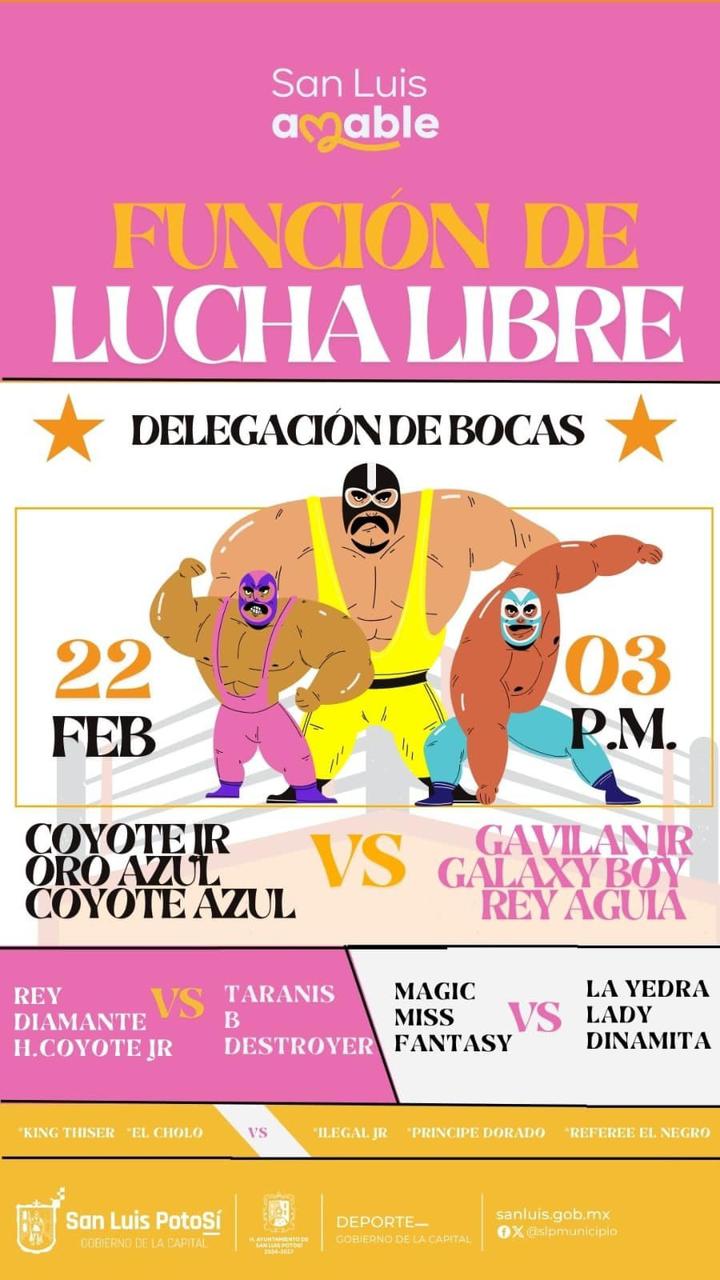 Gran función de lucha libre en la Delegación de Bocas, el próximo 22 de febrero